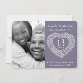 Convite 13º aniversário de casamento renda cinza branco