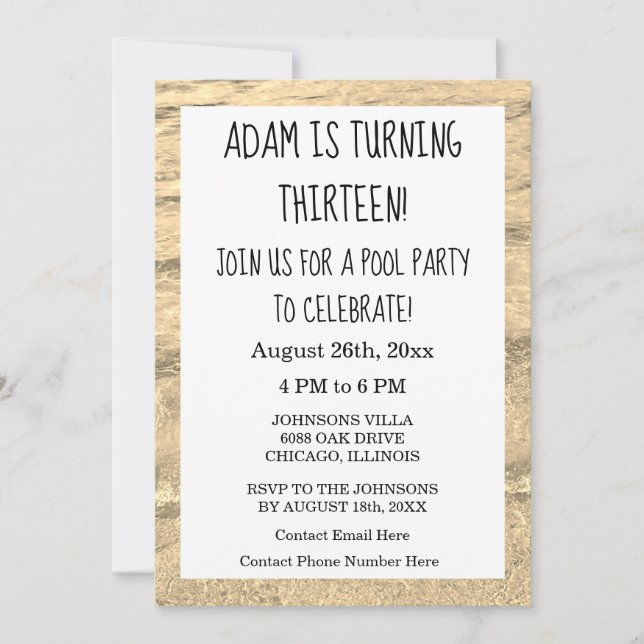 Convite 13 Aniversário da Idade Personalizada Nome Água Ab (Frente)