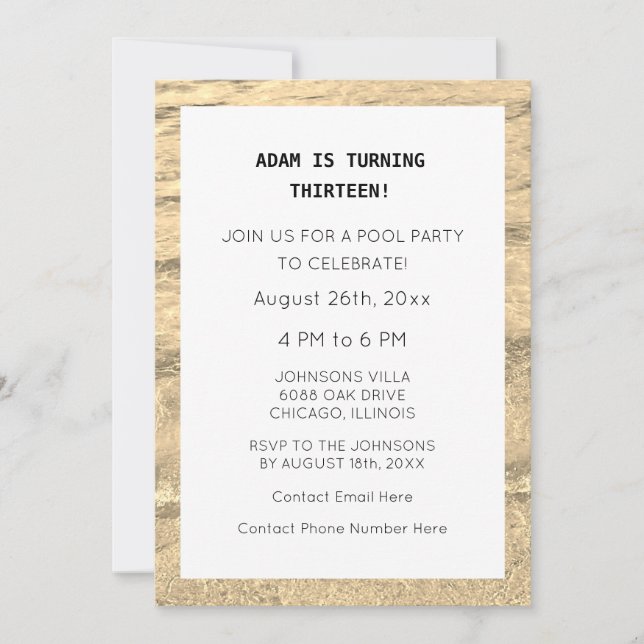 Convite 13 Aniversário da Idade Personalizada Nome da Água (Frente)