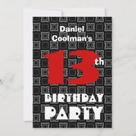Convite 13 Aniversário moderno Adolescente Negro Padrão Br