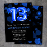 Convite 13 Birthday Balloons Kids Blue Boy Party<br><div class="desc">13 balões de aniversário crianças convite de aniversário de 13 azul para um garoto de 13 anos com moderno roteiro escrevendo e balões de folha azul divertidos.</div>