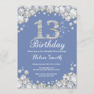 Convite 13 Birthday Blue e Silver Diamond