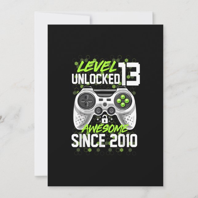 Convite 13 Birthday Boy Nível 13 Desbloqueado Incrível Des (Frente)