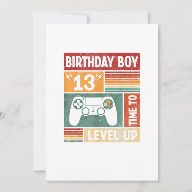 Convite 13 Birthday Boy Time to Level Up Videos games (Frente)