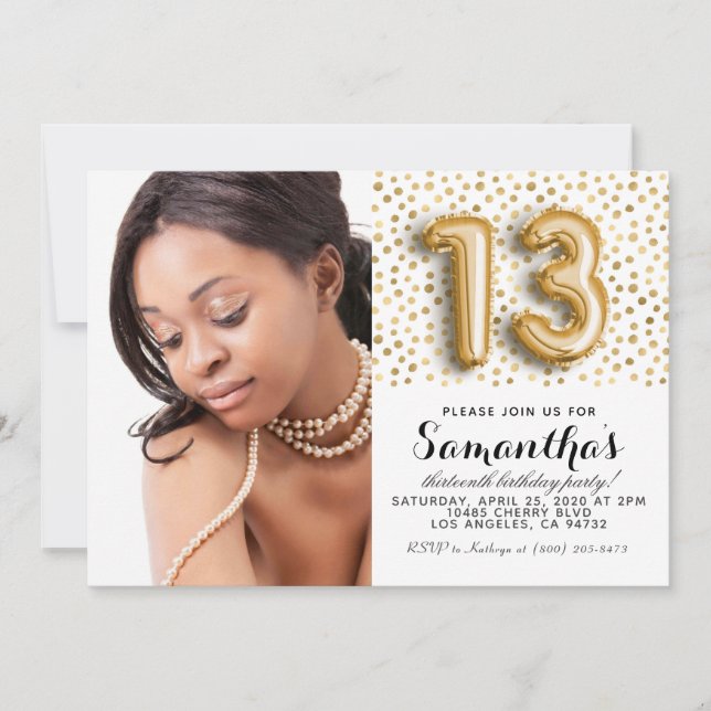 Convite 13 Birthday Confetti Dourado Retrato (Frente)