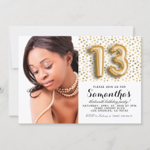 Convite 13 Birthday Confetti - Retrato Dourado