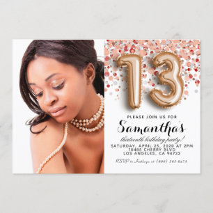 Convite 13 Birthday Confetti Rosa-Retrato Dourado