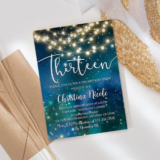 Convite 13 Birthday Galaxy Turquoise Azul Verde