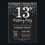 Convite 13 Birthday Invitation Silver Glitter<br><div class="desc">Convite de Aniversário de 13 com Luzes de Cordas de Prata com Fundo Glitter de Prata. Aniversário de Prata. Aniversário de criança. Convidar Menino ou Menina. 13 15 16º 18º 20 21rua 30 40º 50º 60º 80 de 70 100º, qualquer idade. Para mais personalização, clique no botão "Personalizar" e use...</div>