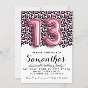 Convite 13 Birthday Leopard Animal Print Invance