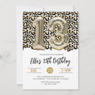 Convite 13 Birthday Leopard Animal Print Invance