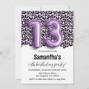Convite 13 Birthday Leopard Animal Print Invance