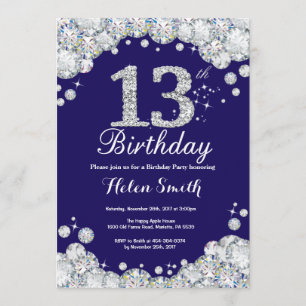 Convite 13 Birthday Marinho Blue e Silver Diamond