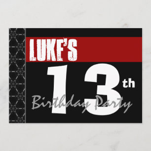 Convite 13 Birthday Modern Para Ele Preto Vermelho G213