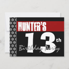 Convite 13 Birthday Modern Para Ele Red White Black G206
