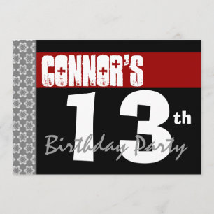 Convite 13 Birthday Modern Para Ele Red White Black G211