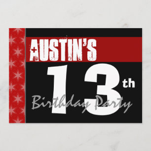 Convite 13 Birthday Modern Para Ele Red White Black X200