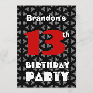 Convite 13 Birthday Modern Teen Black and White Padrão