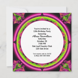 Convite 13 Birthday Neon Kaleidoscope