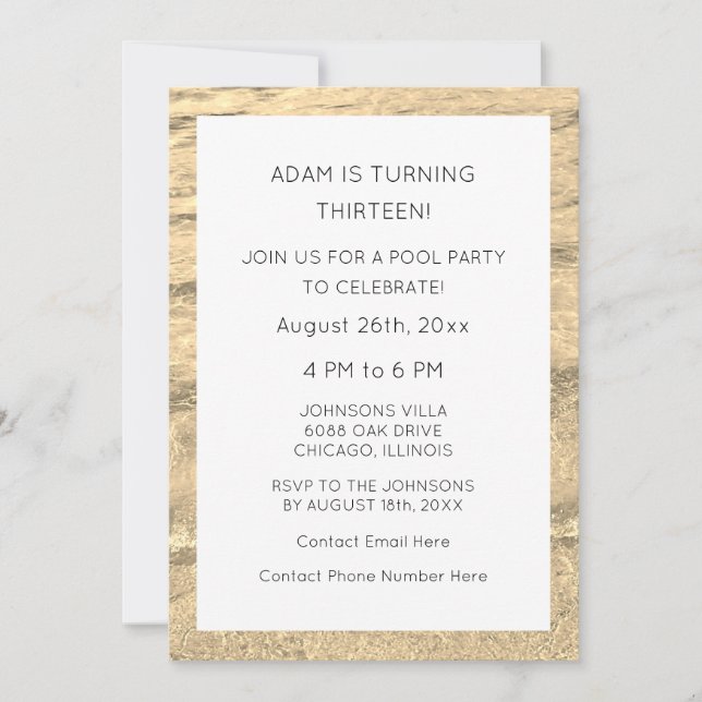 Convite 13 Birthday Personalizado Idade da Água Abstrato P (Frente)