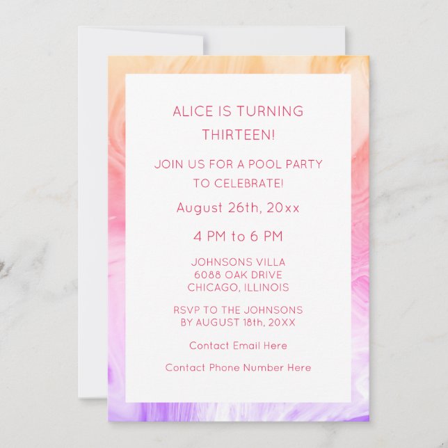 Convite 13 Birthday Pink Abstrato Artsy Personalizado Idad (Frente)