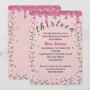 Convite 13 Birthday Pink Iching E Sprinkles