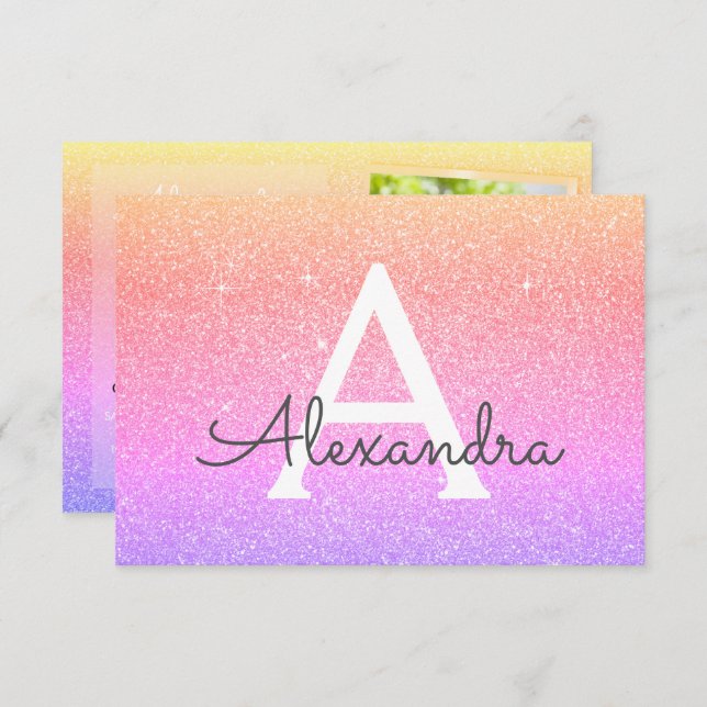 Convite 13 Birthday Sparkle Foto do Arco-Íris (Frente/Verso)