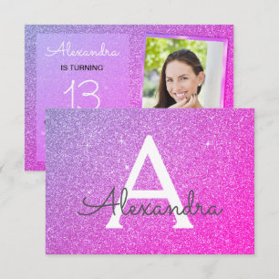 Convite 13 Birthday Sparkle Foto Rosa Púrpura