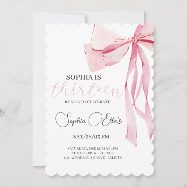 Convite 13 cor-de-rosa adolescente Aniversário | Coquette  (Frente)