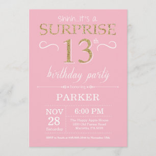 Convite 13 de Aniversário Surpresa Rosa e Brilhante Doura
