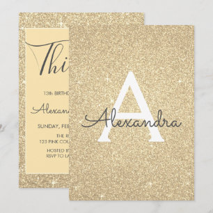 Convite 13 de Brilho Dourado Treze Aniversário