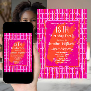 Convite 13 Digital Hot Pink Whimsy