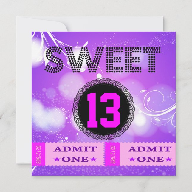 Convite 13 Doce 13 Bilhetes de Festa de aniversário (Frente)