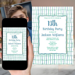 Convite 13 Festa de aniversário Mão Desenhada Único Verde 