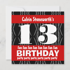 Convite 13 Festa de aniversário Preto Branco Contemporâneo