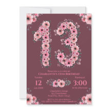 13 Grande Garota de Aniversário Flores Rosa Folhag