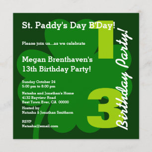 Convite 13 PROMO5 Teen RUA PATRICK Birthday Shamrock