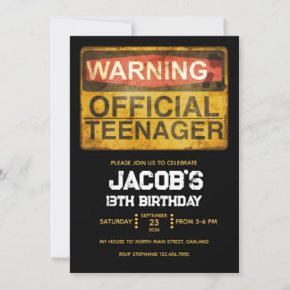 Convite 13 Year Old Teenage Birthday Boy