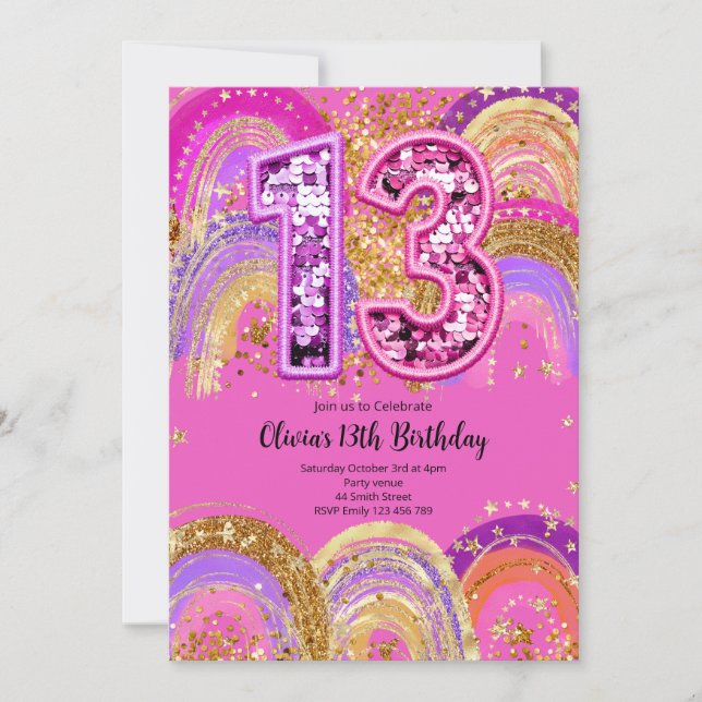 Convite 13th Birthday Girls Invitation (Frente)