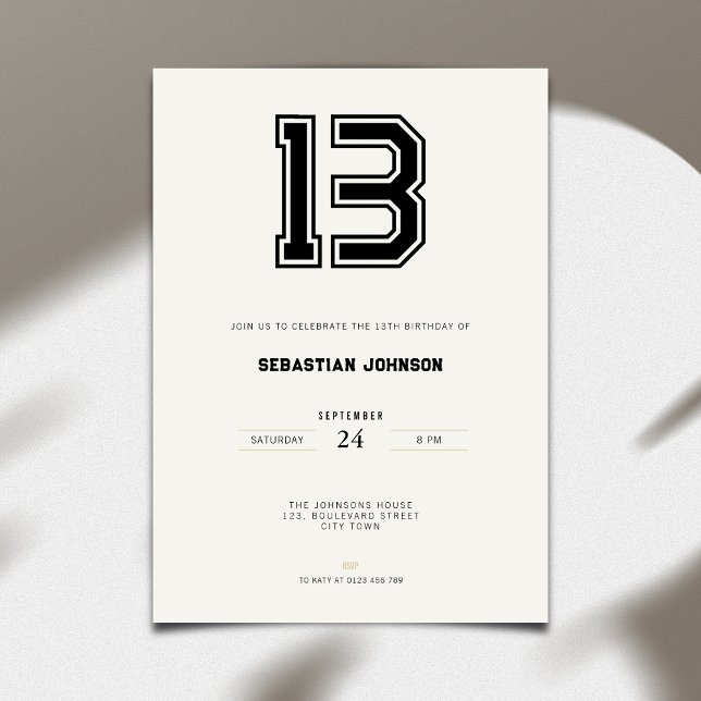 Convite 13th Birthday Invitation - Minimal Sport Style (13th birthday invitation simple sport design for teenagers)