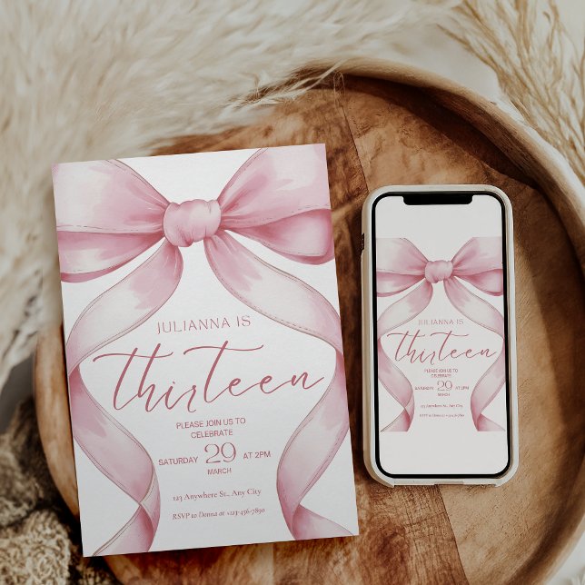 Convite 13th Birthday Invitation Pink Coquette Invite Girl (Criador carregado)