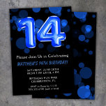 Convite 14 Birthday Balloons Kids Blue Boy Party<br><div class="desc">14 balões de aniversário crianças convite de aniversário de 14 azul para um garoto de 14 anos com moderno roteiro escrevendo e balões de folha azul divertidos.</div>