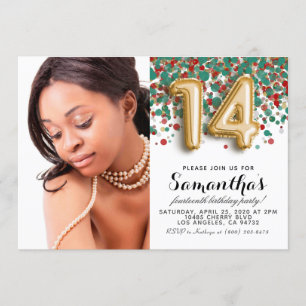 Convite 14 Birthday Confetti Dourado Retrato