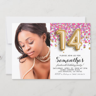 Convite 14 Birthday Confetti Dourado Retrato