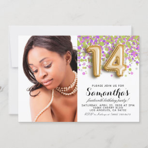 Convite 14 Birthday Confetti Dourado Retrato