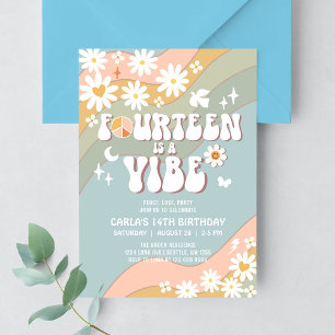 Convite 14 é uma Vibe Daisy Hippie Aniversário Retro 70s