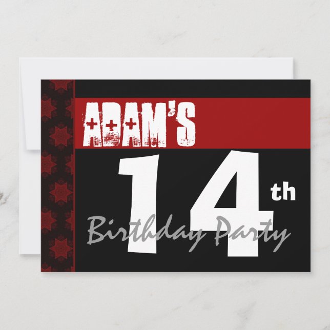 Convite 14 Festa de aniversário Vermelho Moderno Preto e B (Frente)