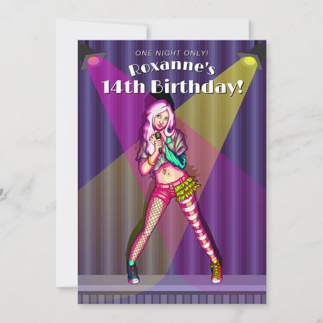 Convite 14 pop Singer Palco Teen Girl (Frente)