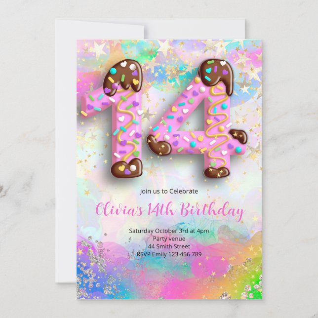 Convite 14th Birthday Girls Invitation (Frente)