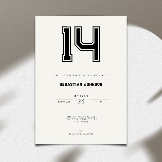 Convite 14th Birthday Invitation - Minimal Sport Style (14th birthday invitation simple sport design for teenagers)